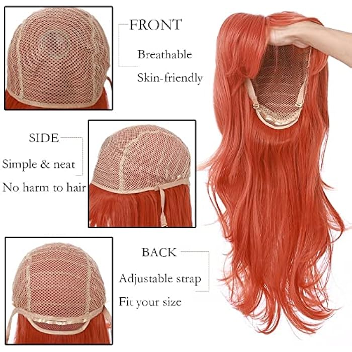 DILLARDS Synthetic Wigs With Bangs Cospaly Wig Layered Hairstyle Red Pink Blue Orange Yellow Purple Wig For Women Party (Color : Dark Black-302, Stretched Length : 24In) - Image 4